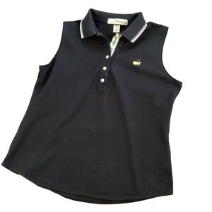 Vintage Magnolia Lane Pima Cotton Sleeveless Black Polo Masters Golf Logo Medium